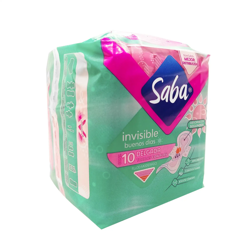 SABA INVISIBLE CON ALAS - 10 Toallas Sanitarias