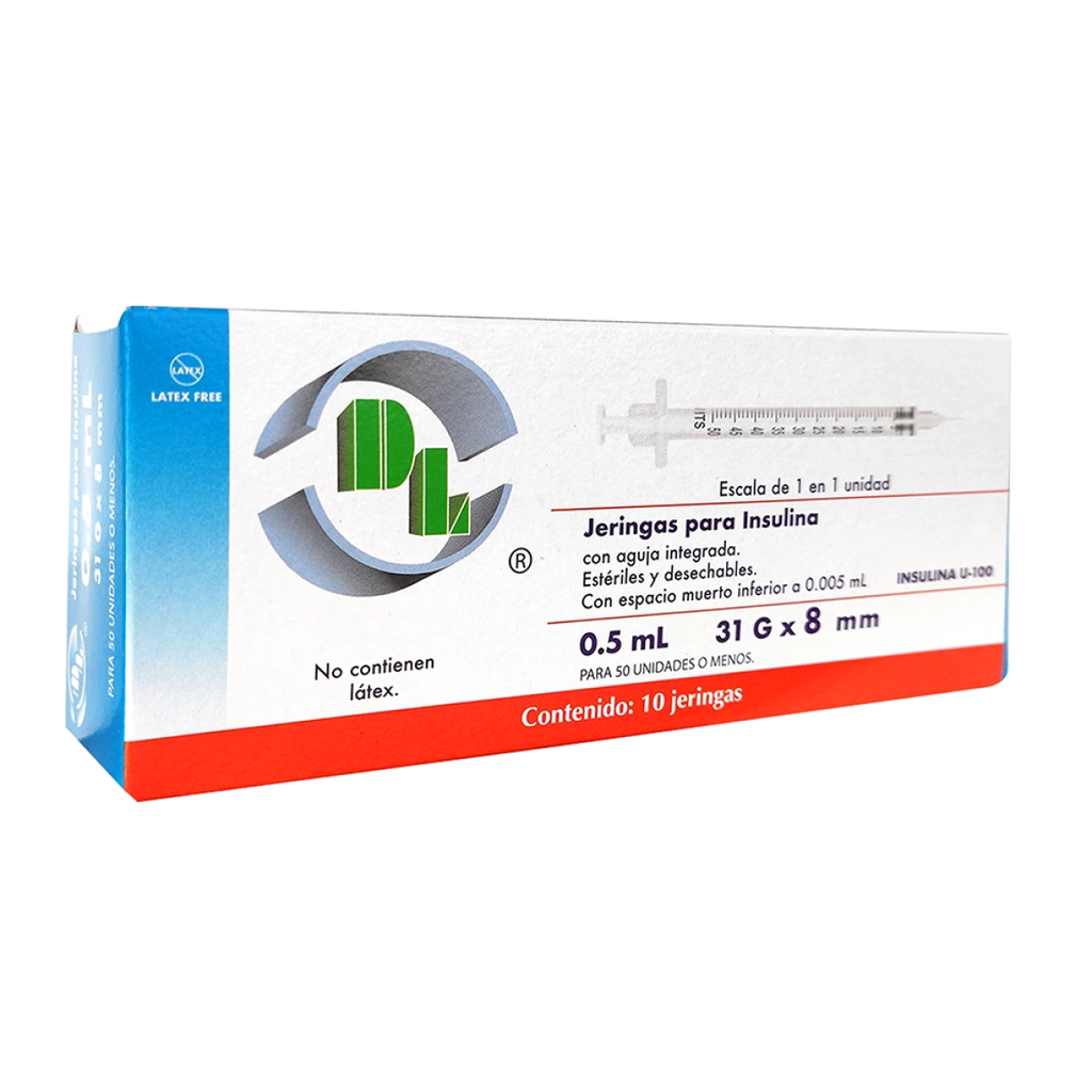 JERINGA DESCHABLE PARA INSULINA DL 0.5mL 31g X 8mm 10pz