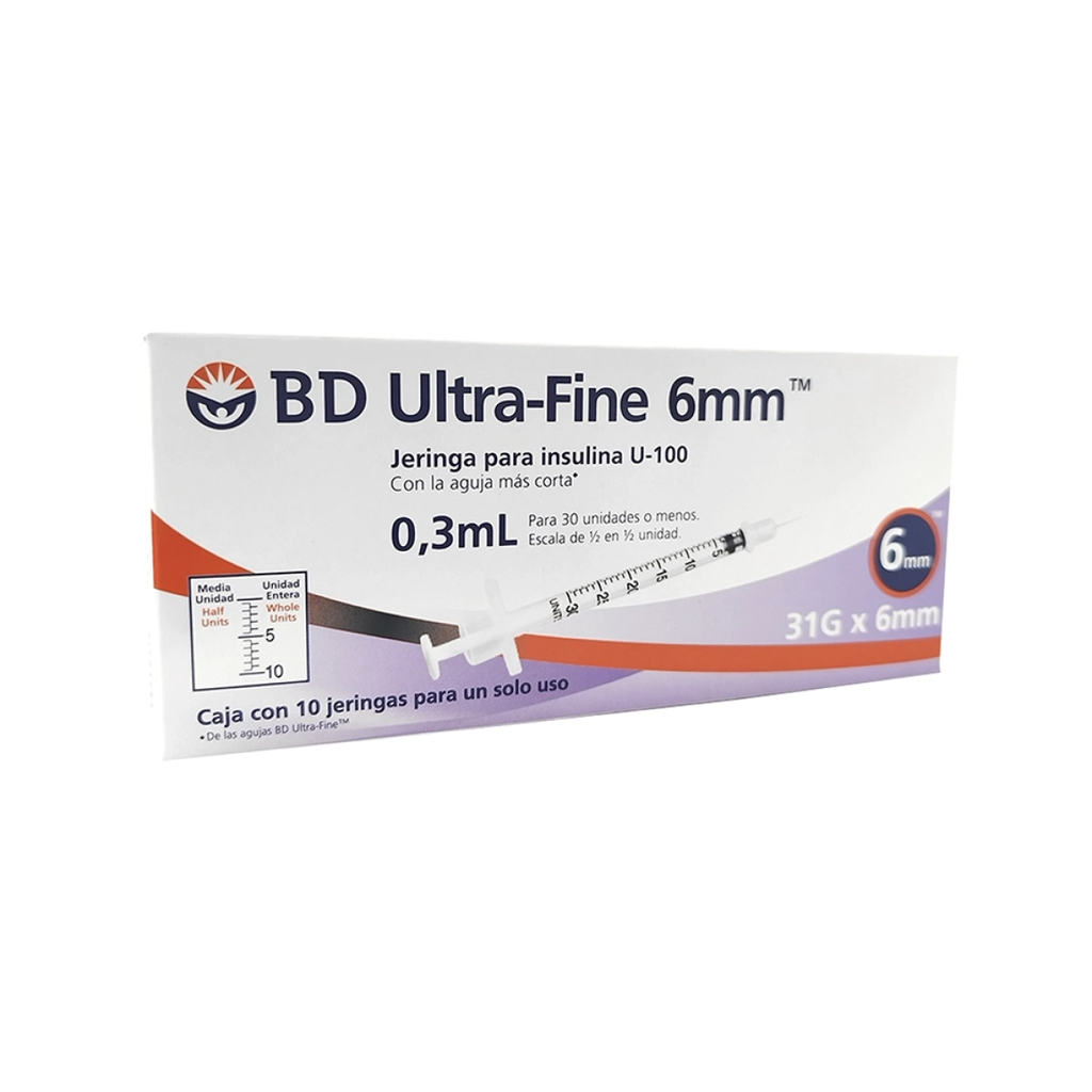 JERINGA DESCHABLE PARA INSULINA BD ULTRA FINE 0.3mL 31g X 6mm 10pz