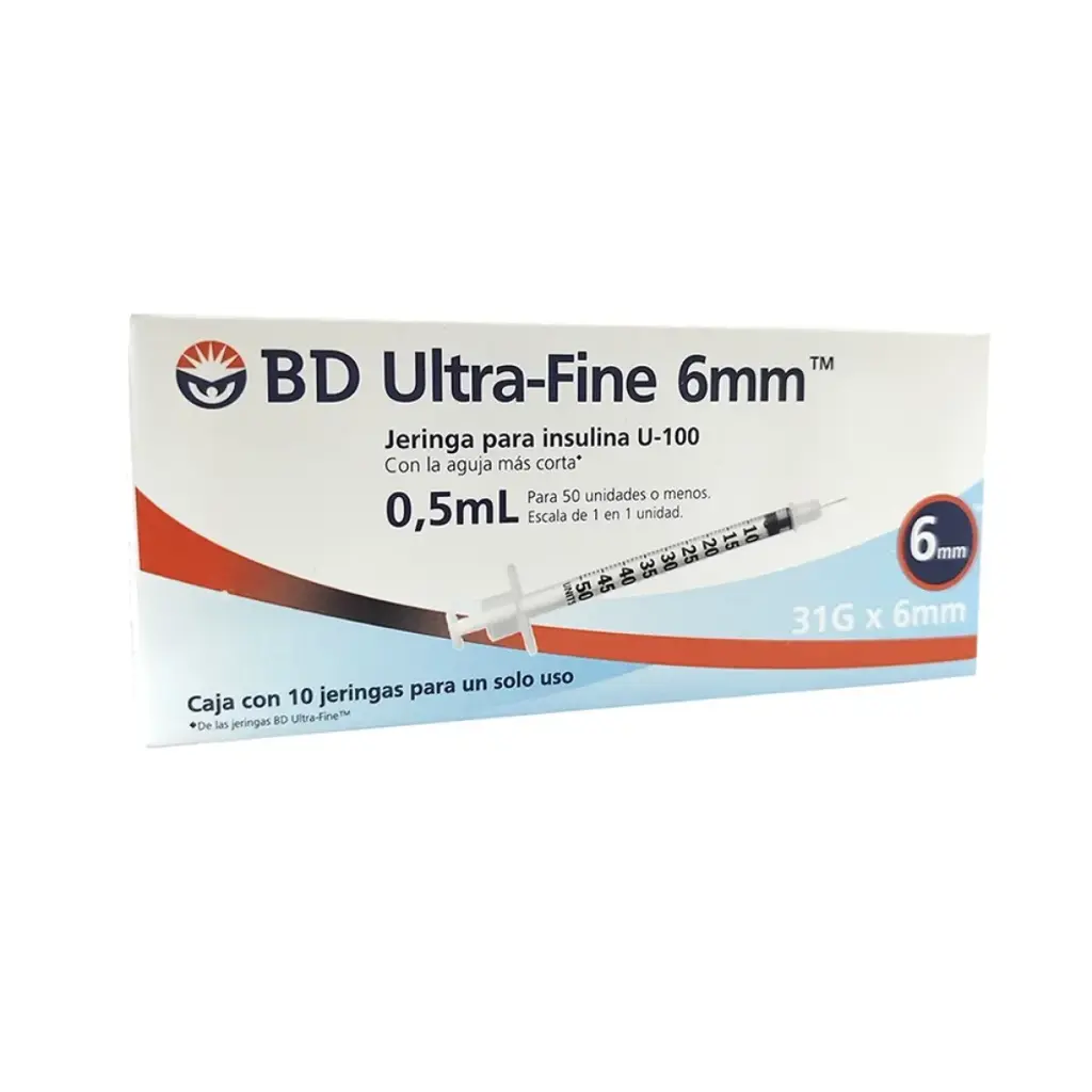 JERINGA DESCHABLE PARA INSULINA BD ULTRA FINE 0.5mL 31g X 6mm 10pz