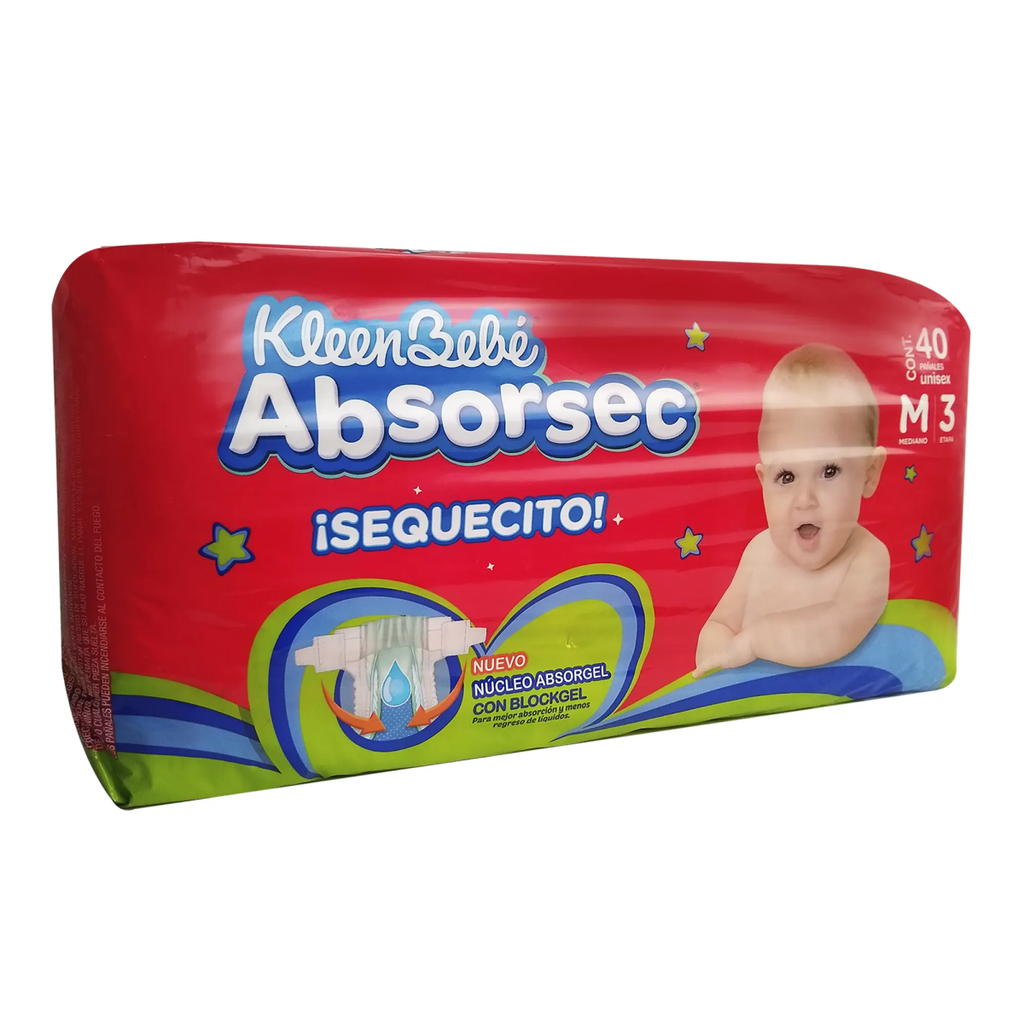 PAÑALES KLEENBEBE ABSORSEC E3 MEDIANO 40 Pzs