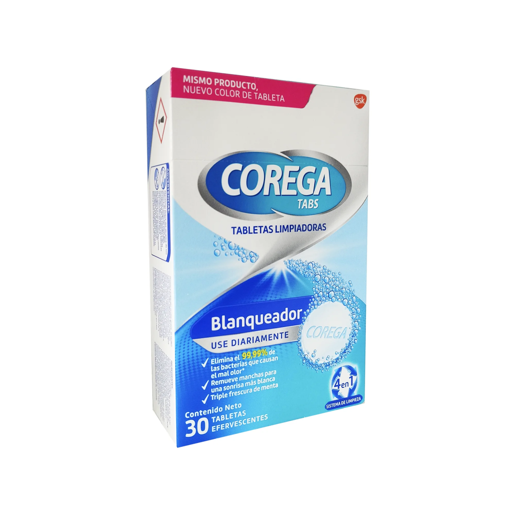 COREGA LIMPIADOR EN TABLETAS BLANQUEADOR - 30 Tableta(s) para prótesis dentales