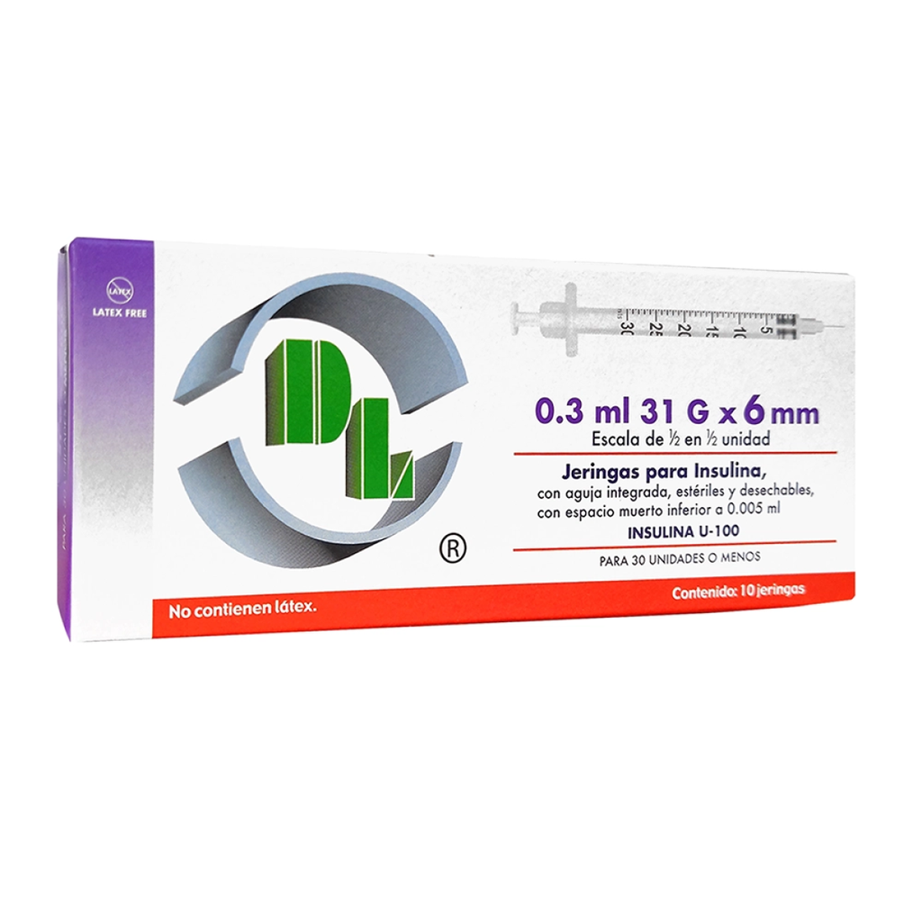 JERINGA PARA INSULINA DL 0.5mL 31g X 6mm 10pz