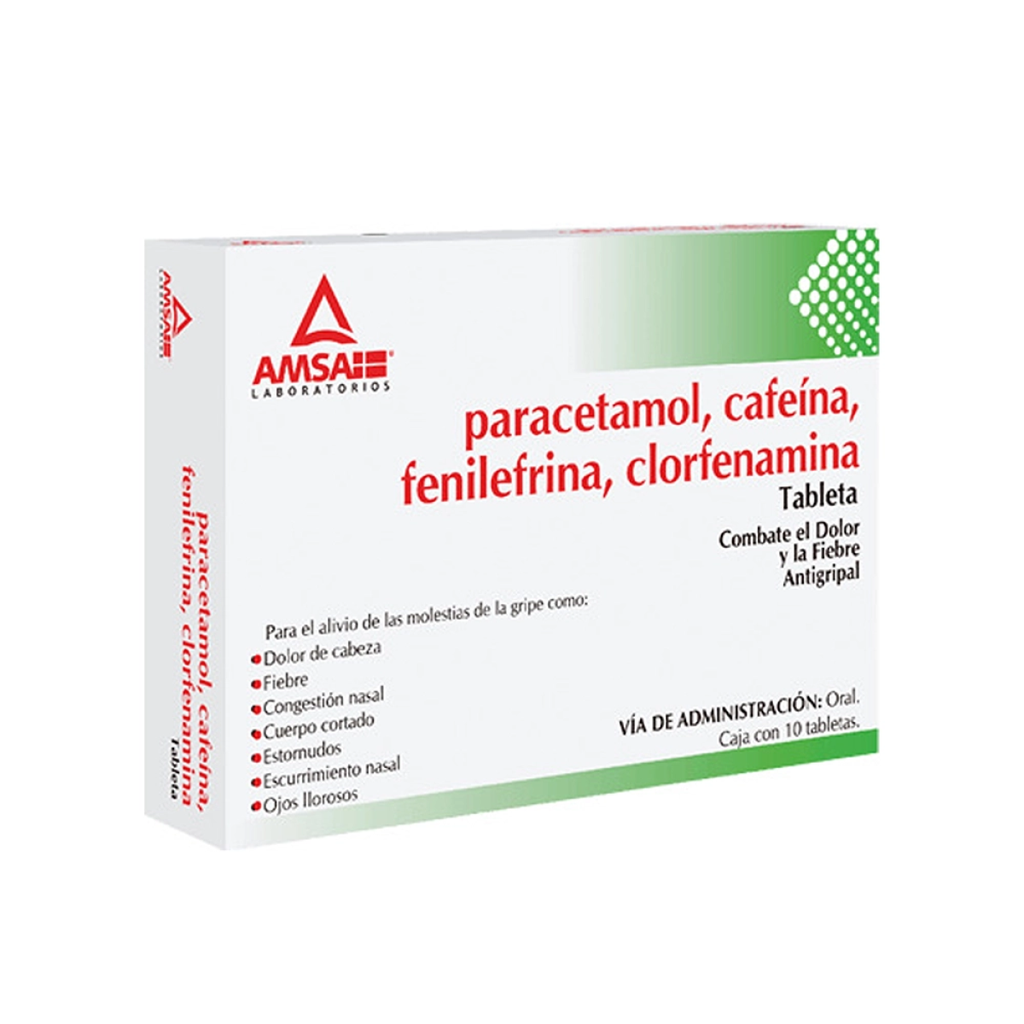 PARACETAMOL CAFEINA FENILEFRINA CLORFENAMINA 500/25/5/4 mg 10 Tableta(s)