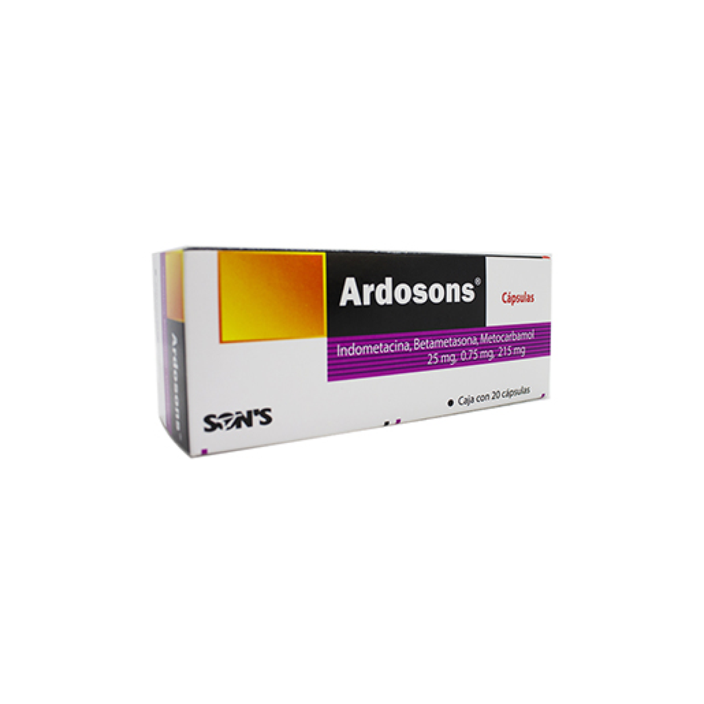 ARDOSONS INDOMETACINA, BETAMETASONA Y METOCARBAMOL 25/.75/215 mg 20 Cápsulas