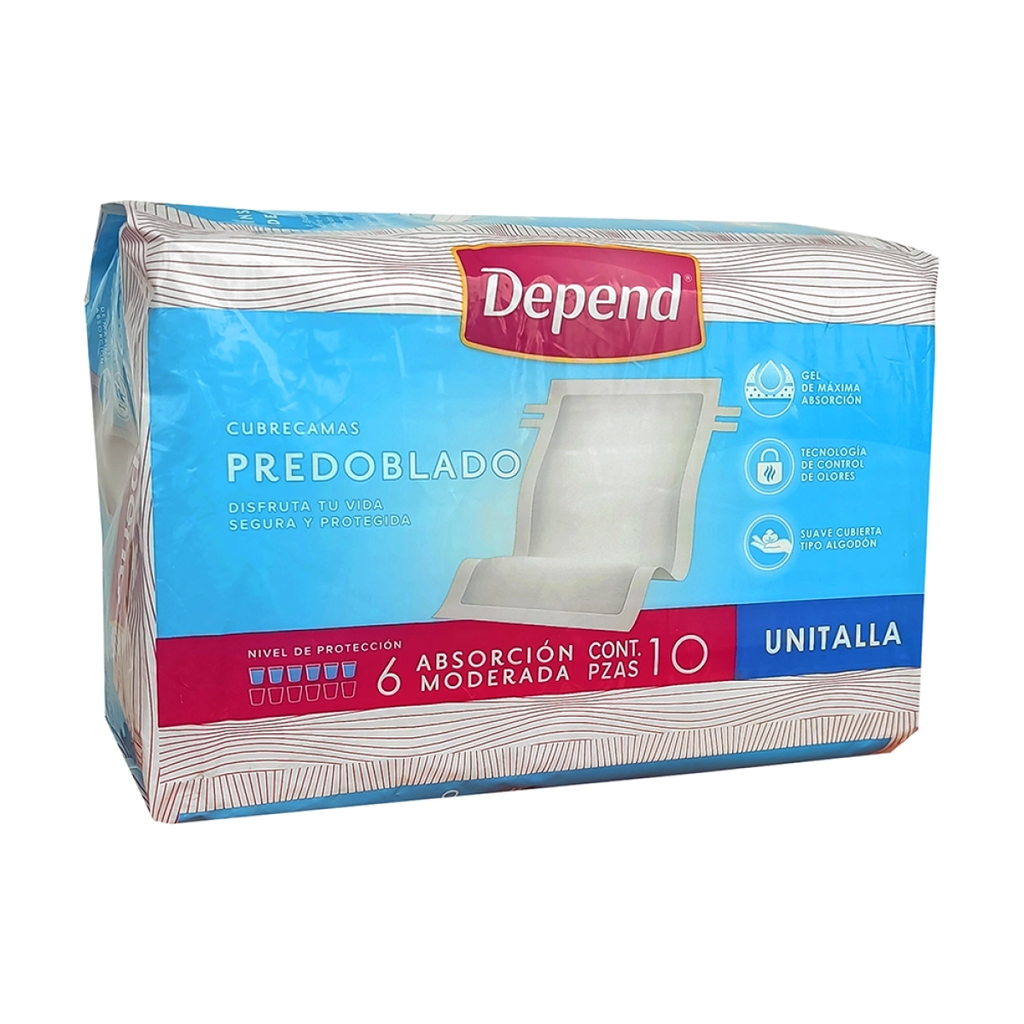 PAÑAL DEPEND PREDOBLADO UNITALLA 10 PIEZAS - 10 Pañales