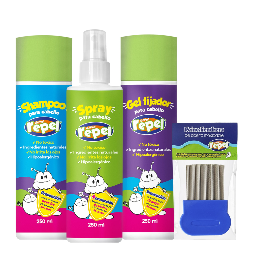 KIT ANTI PIOJOS SURE REPEL 1 SHAMPOO, 1 GEL, 1 SPRAY Y 1 PEINE LIENDRERO