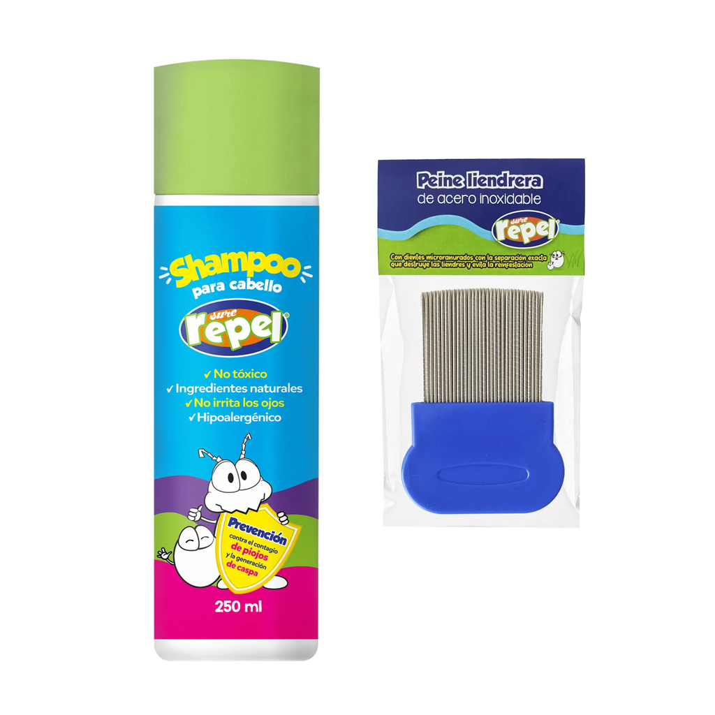 KIT ANTI PIOJOS SURE REPEL 1 SHAMPOO Y 1 PEINE LIENDRERO