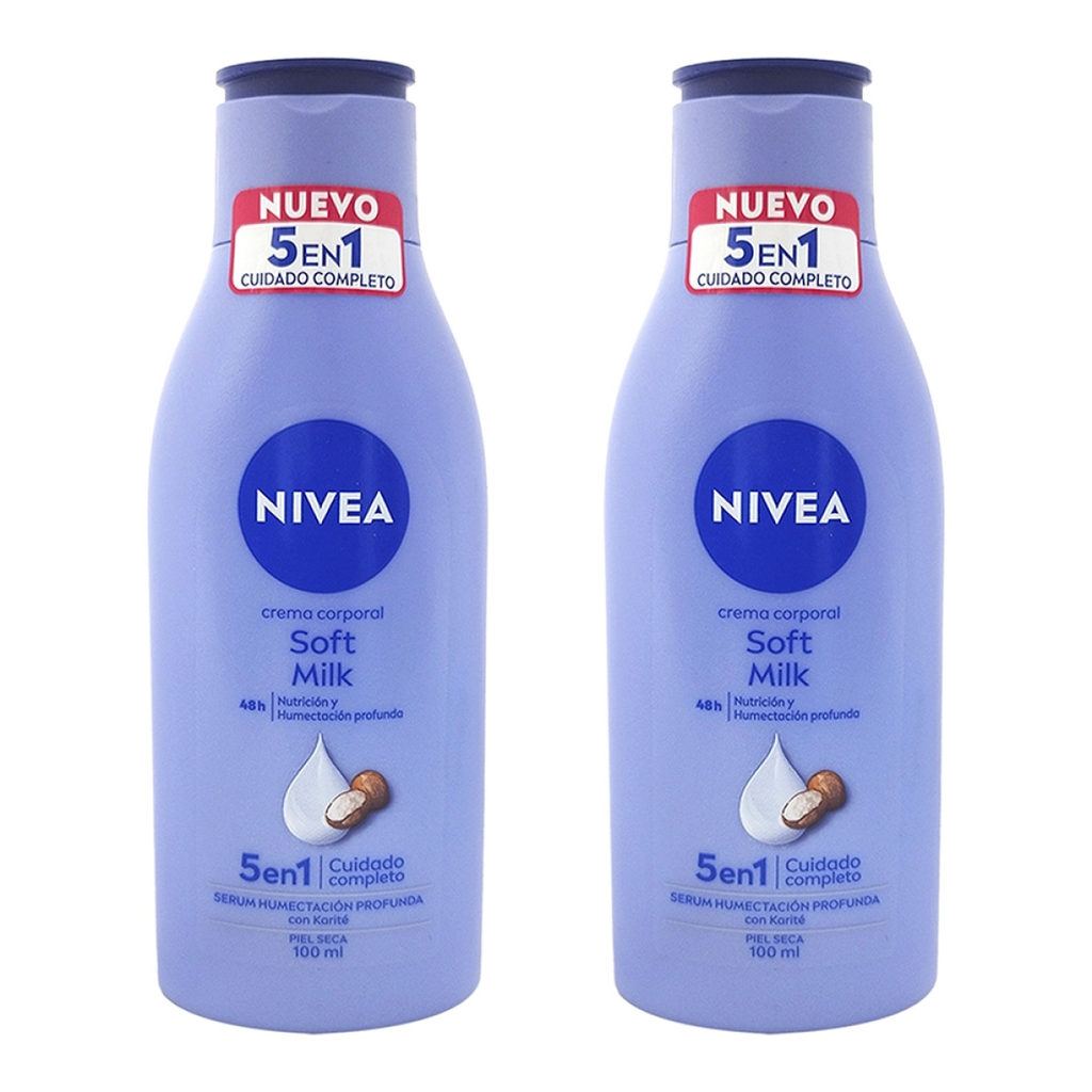 CREMA CORPORAL NIVEA SOFT MILK DOS PZS DE 100 ML C/U - 200 Mililitros