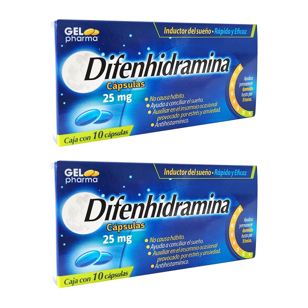 DIFENHIDRAMINA 25 MG DOS CAJAS CON 10 CAPS C/U 25 mg 20 Cápsula(s)