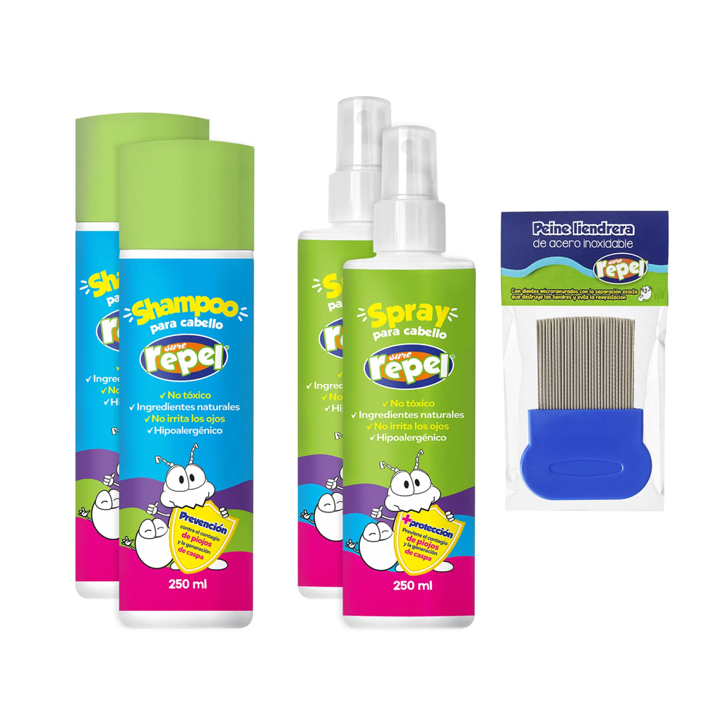KIT ANTI PIOJOS SURE REPEL INFANTIL 2 SPRA, 2 SHAMPOO Y 1 PEINE LIENDRERO