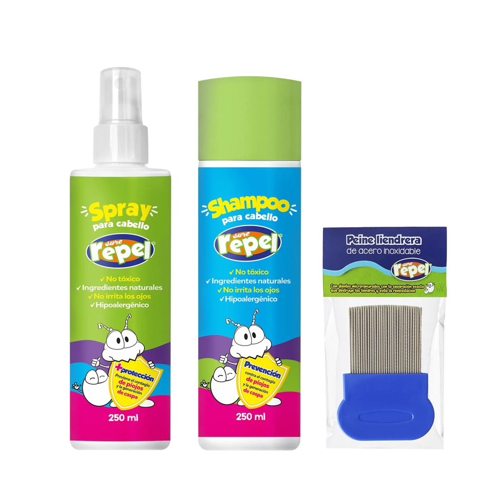 KIT ANTI PIOJOS SURE REPEL INFANTIL 1 SPRAY, 1 SHAMPOO Y 1 PEINE LIENDRERO