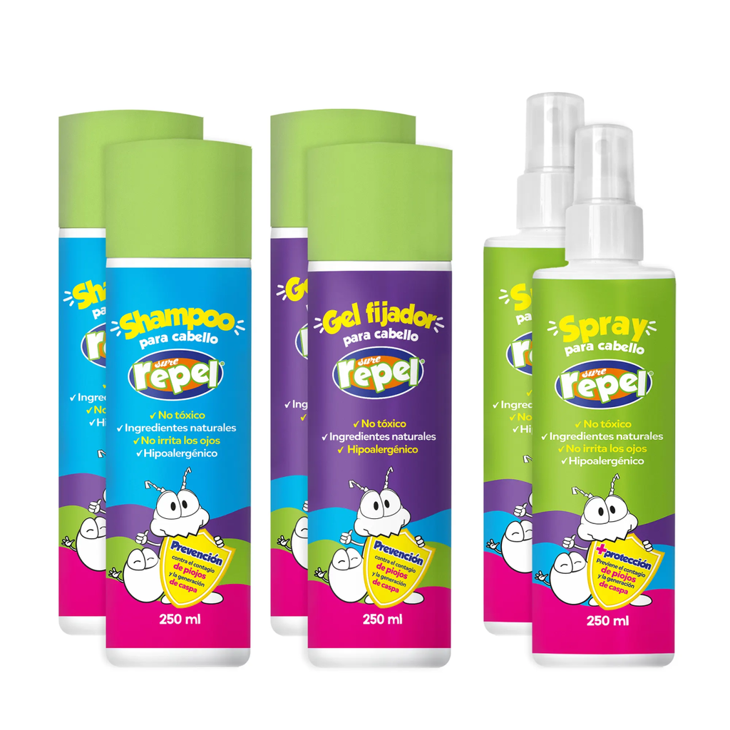 KIT ANTI PIOJOS SURE REPEL INFANTIL  2 SHAMPOO, 2 GEL Y 2 SPRAY