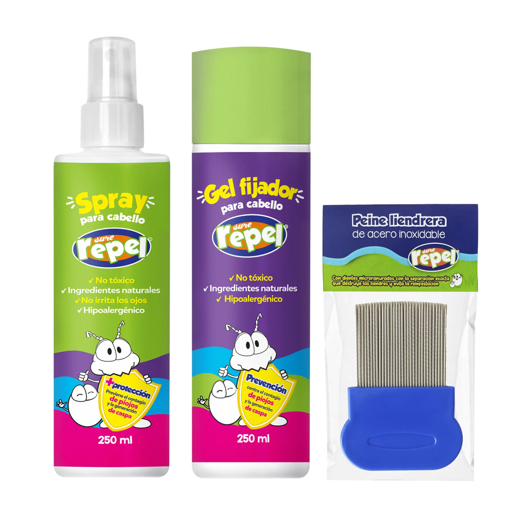 KIT ANTI PIOJOS SURE REPEL INFANTIL 1 SPRAY, 1 SHAMPOO Y 1 GEL