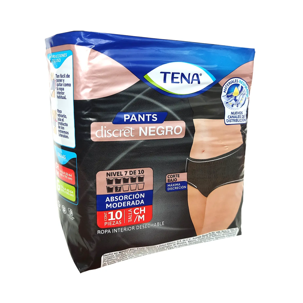 TENA PANTS DISCRET NEGRO CH/M 10 Piezas