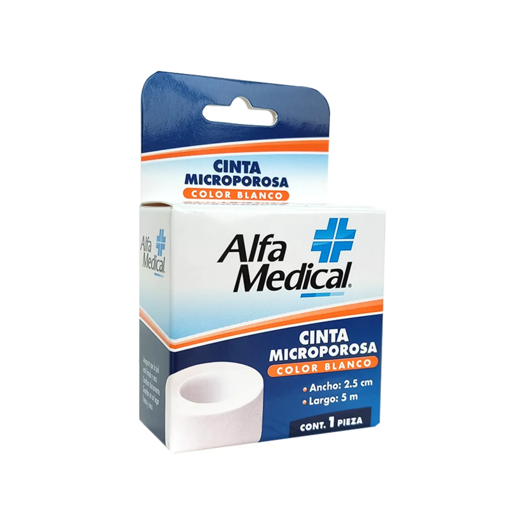 CINTA MICROPOROSA ALFA MEDICAL COLOR BLANCO 2.5cm X 5m 1 Pieza