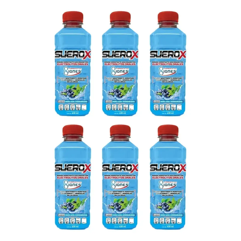 SUEROX MORA AZUL HIERBABUENA SEIS PZS CON 630 ML CU