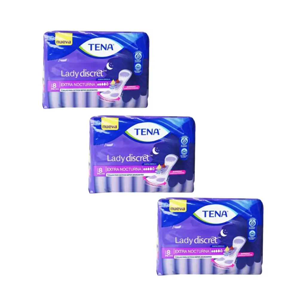 TENA TOALLA LADY DISCRET 8 PZAS ABUNDANTE PACK 3