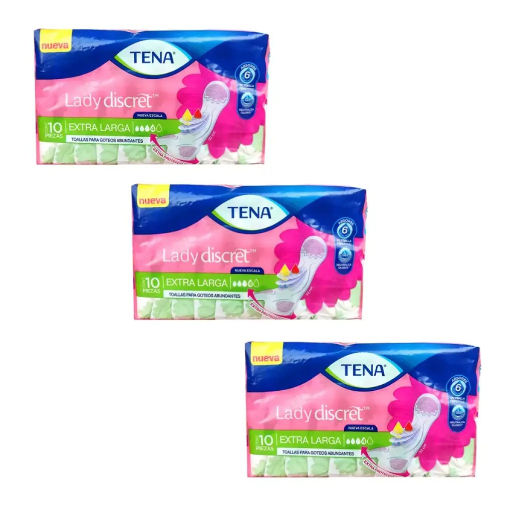 TOALLAS TENA LADY DISCRET 10pzs EXTRA LARGA 3PACK