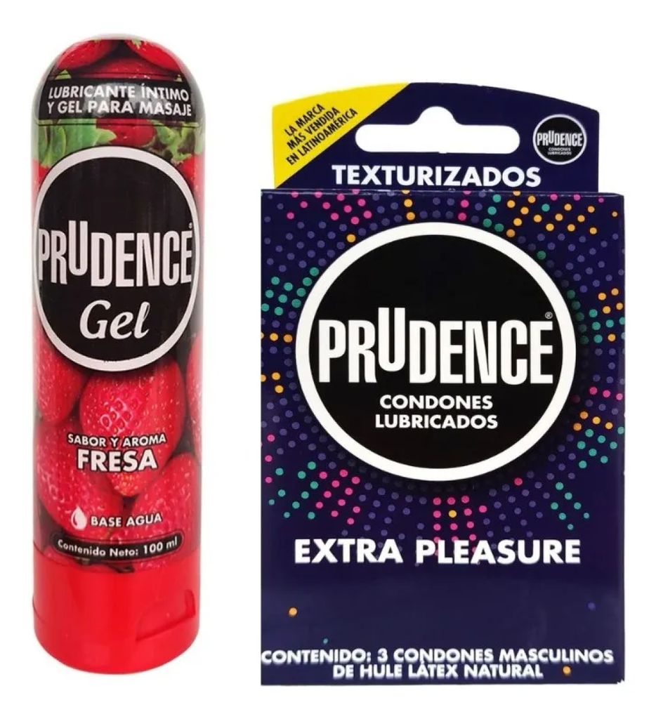 PRUDENCE KIT CONDON EXTRA PLEASURE Y LUBRICANTE GEL FRESA