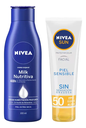 CREMA NIVEA MILK 100mL + PROTECTOR SOLAR 50 FPS KIT PIEL SENSIBLE 50mL