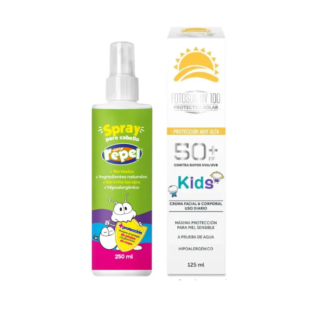 KIT PROTECCION KIDS 1 SPRAY ANTI PIOJOS SURE REPEL Y 1 PROTECTOR FOTOSUN UV 100