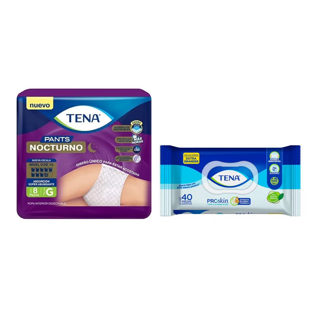 KIT TENA PANTS NOCTURNO UNISEX G + TOALLAS HUMEDAS PROSKIN EG
