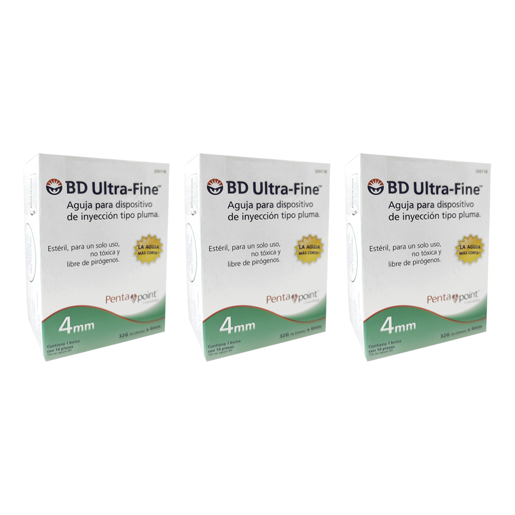 AGUJA BD ULTRA FINE 32g X 4mm 10pz Pack 3 Cajas