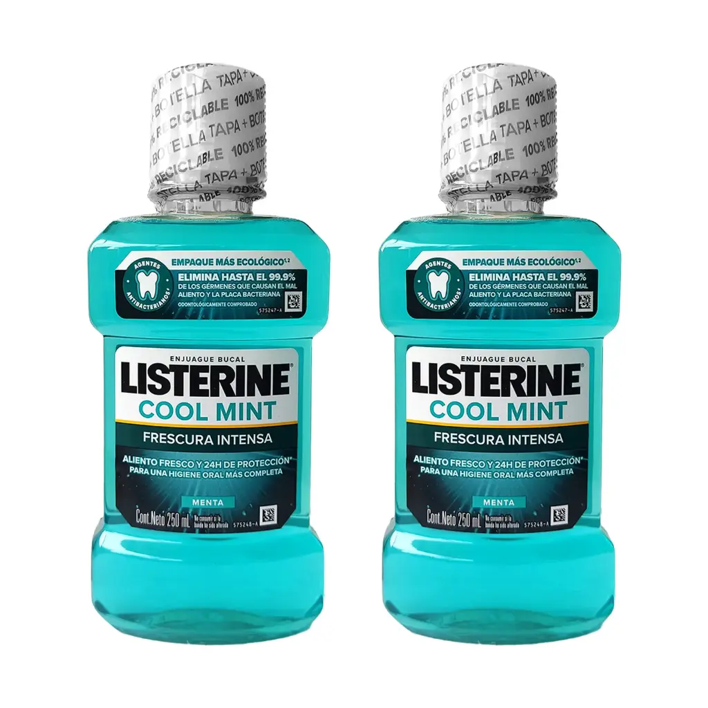 ENJUAGUE BUCAL LISTERINE COOL MINT FRESCURA INTENSA 250mL 2pz 