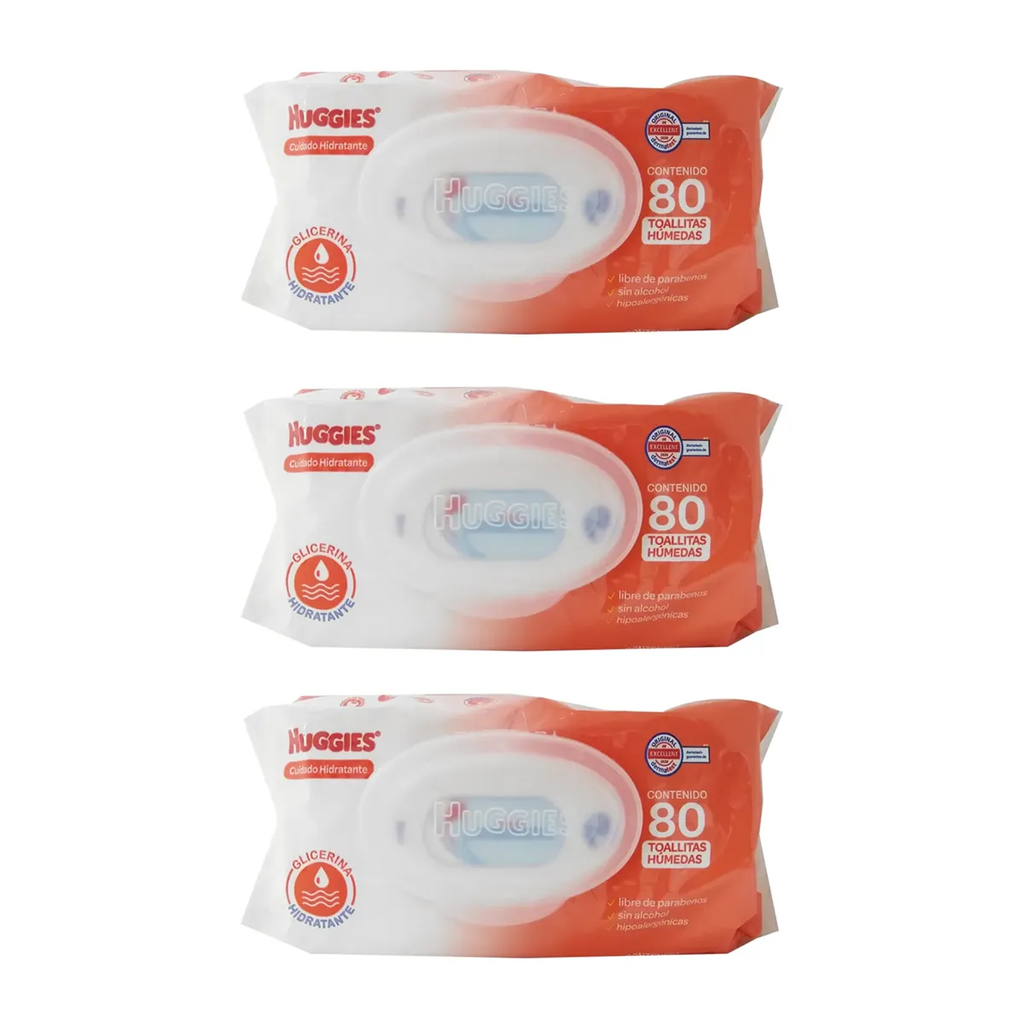 TOALLITAS HUMEDAS HUGGIES CUIDADO HIDRATANTE - 80pzs 3PACK
