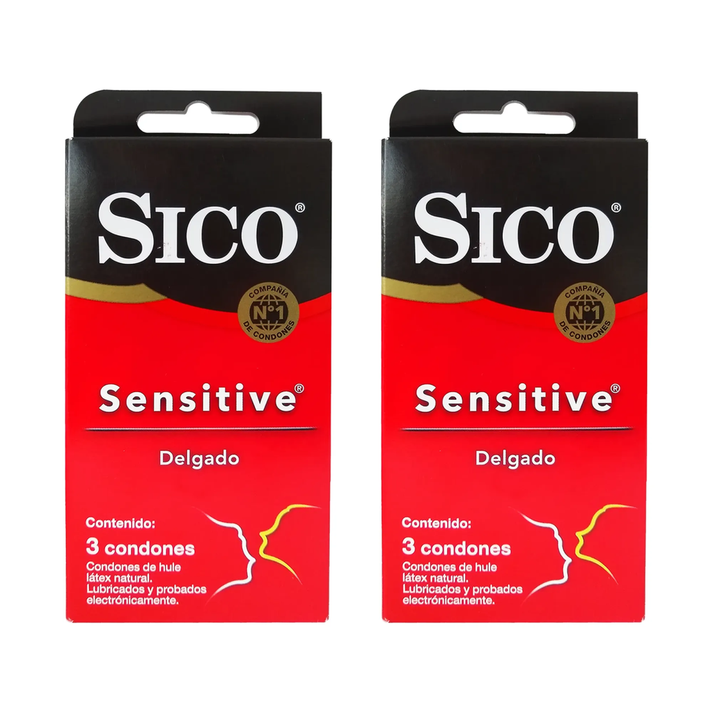 Condones Sico De Látex Sensitive Delgado Pack 2 Cajas De 3pz 