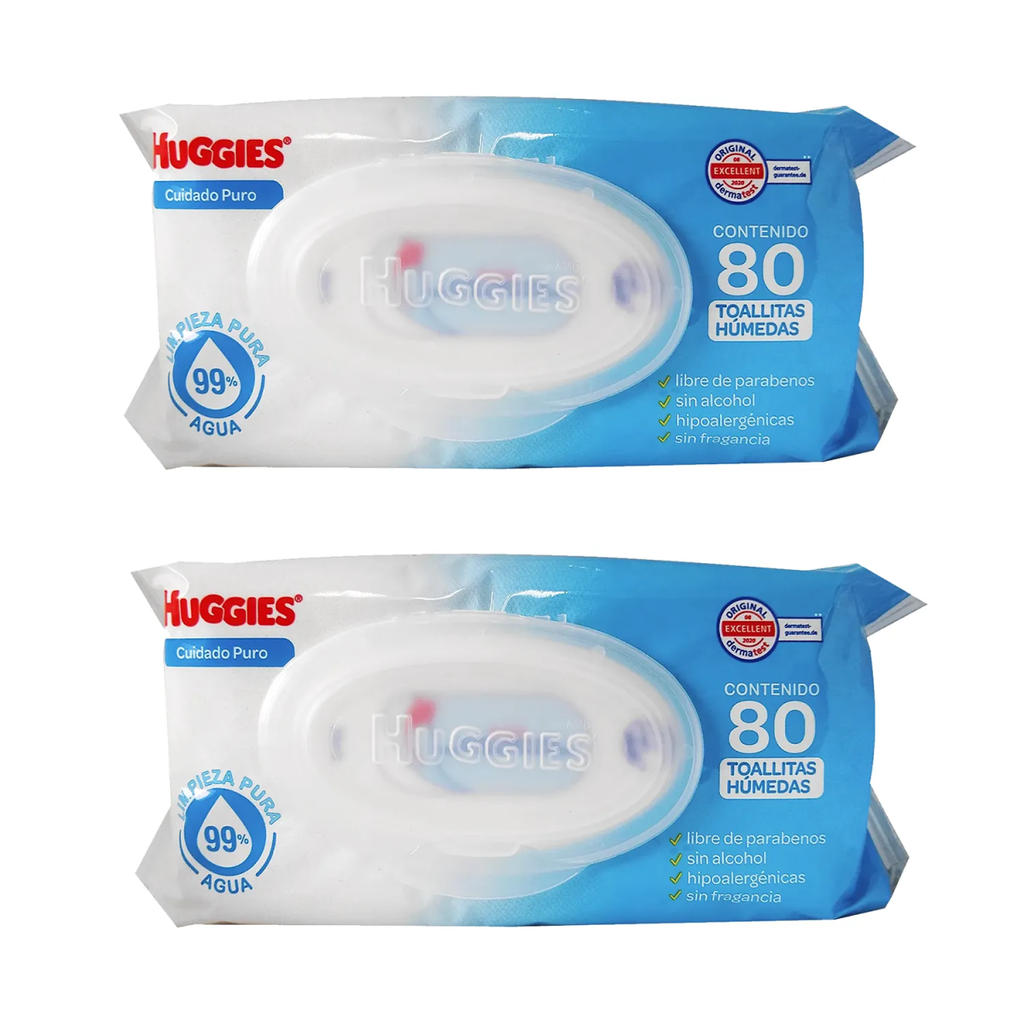 Toallitas Húmedas Huggies Cuidado Puro 80 Pzas 2 Pack 