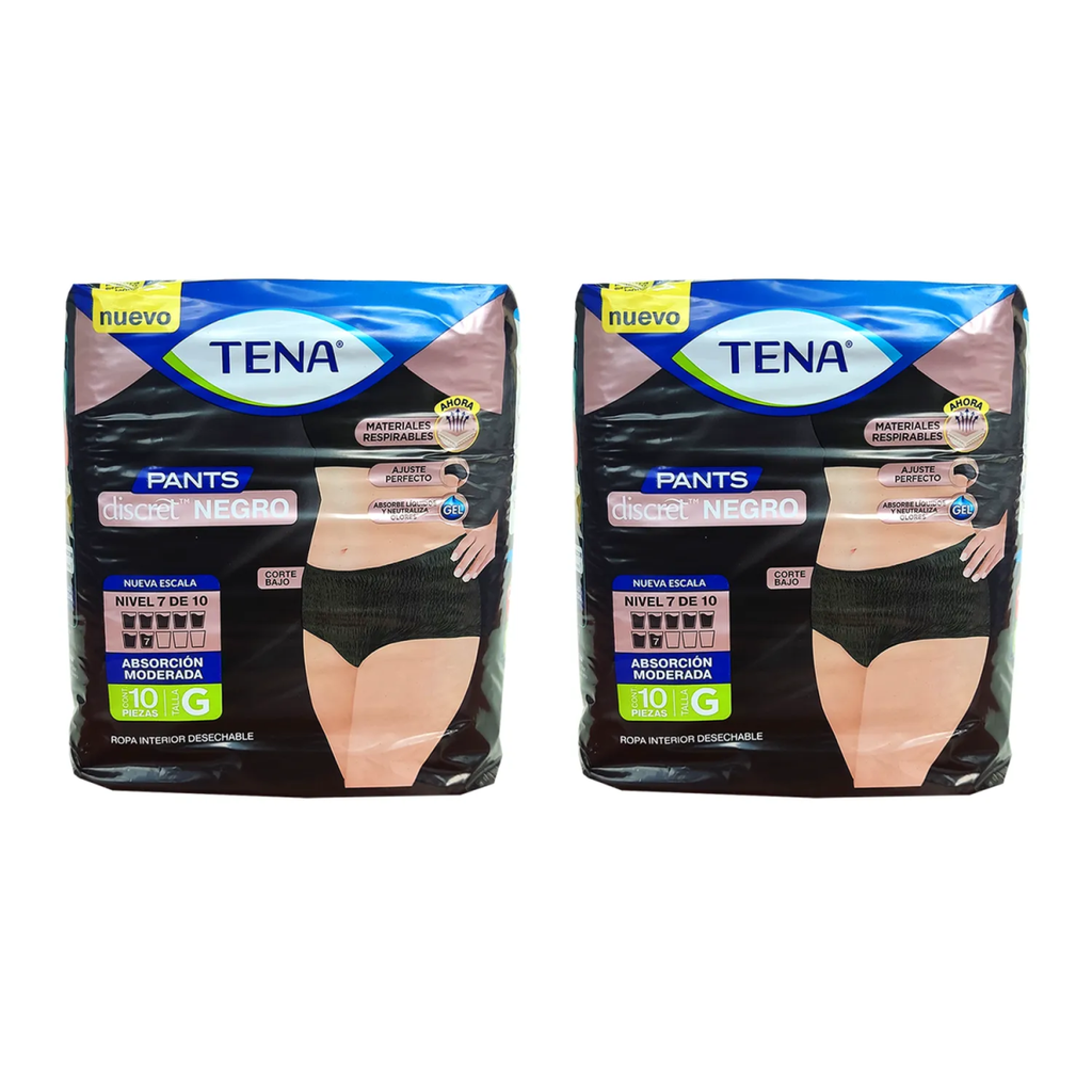 Pañal Tena Pants Discret Negro Grande 10pz Desechable 2pack 