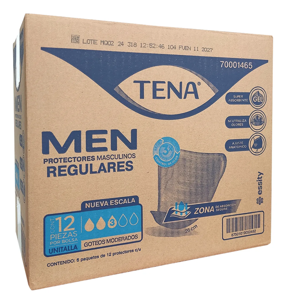 PROTECTORES MASCULINOS TENA MEN CAJA CON 6 PAQUETES DE 12pz 