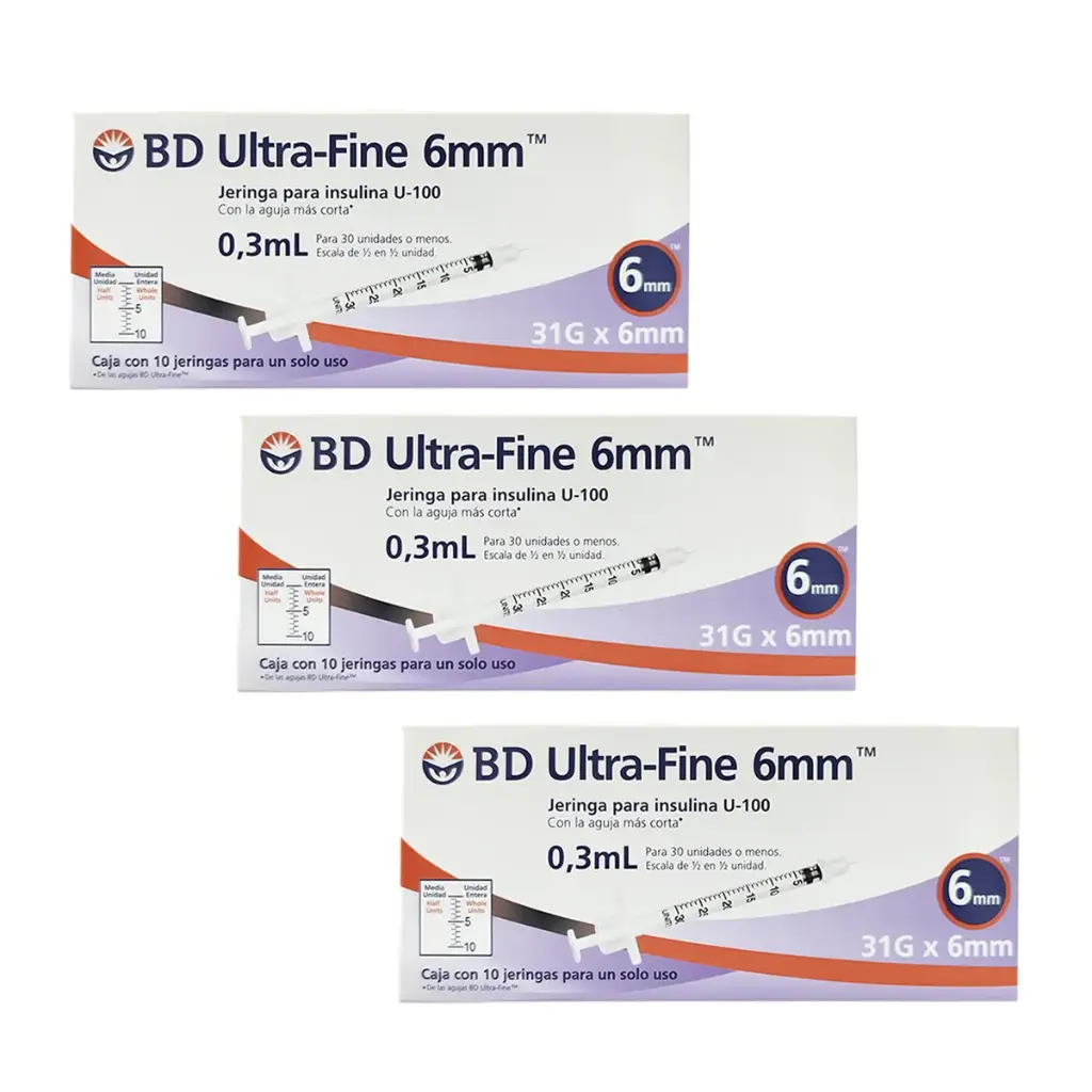 JERINGA PARA INSULINA BD ULTRA FINE 0.3mL 31g X 6mm 3 CAJAS CON 10pz