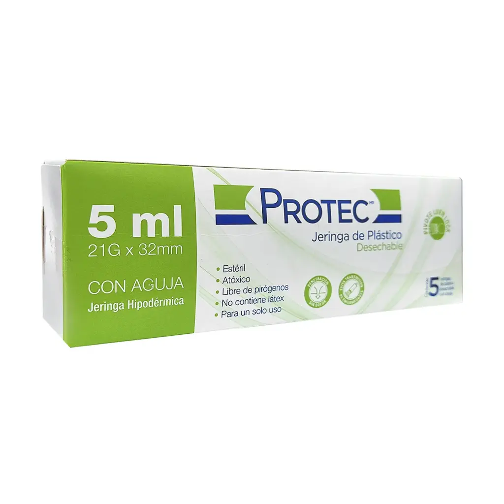 JERINGA HIPODERMICA CON AGUJA  5mL 21g x 32mm CAJA CON 5pzs
