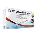 JERINGA DESCHABLE PARA INSULINA BD ULTRA FINE 0.5mL 31g X 6mm | Máxima Precisión y Confort | Caja con 30 Pzs 
