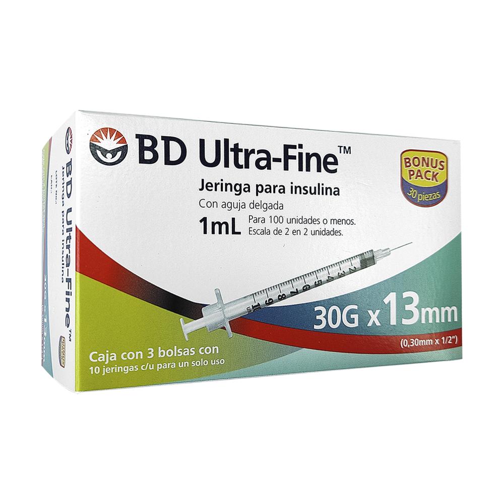 JERINGA DESCHABLE PARA INSULINA BD ULTRA FINE 1mL 30g X 13mm | Gran Capacidad y Máxima Seguridad | Caja con 30 Pzas