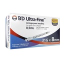 JERINGA DESCHABLE PARA INSULINA BD ULTRA FINE 0.5mL 31g X 8mm | Máxima Precisión y Confort en Dosis Intermedias | Caja con 30 Pzs