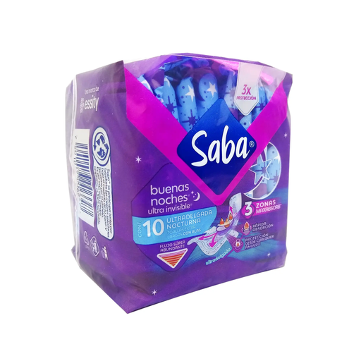 SABA NOCHE CON ALAS - 10 Toallas Sanitarias