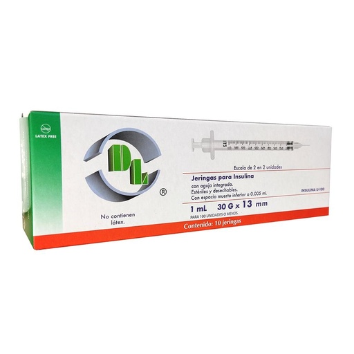JERINGA DESCHABLE PARA INSULINA DL 1mL 30g X 13mm 10pz