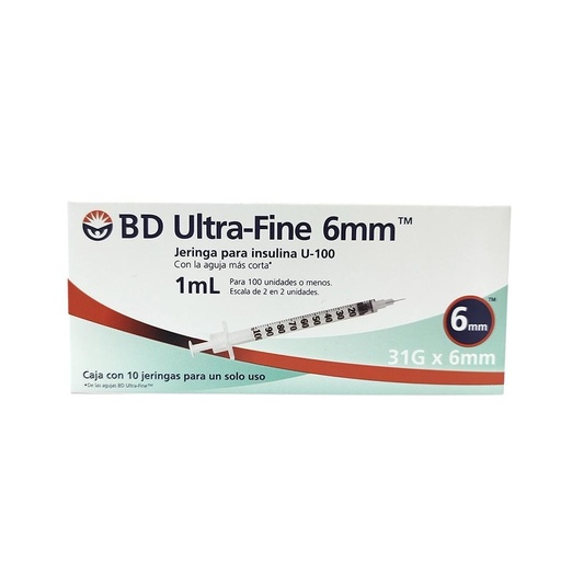 JERINGA DESCHABLE PARA INSULINA BD ULTRA FINE 1ml 31g X 6mm 10pz