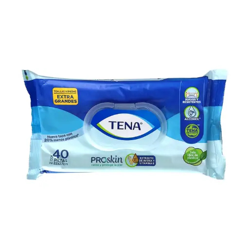 TENA TOALLAS HUMEDAS PROSKIN EXTRA GRANDE 40pzs