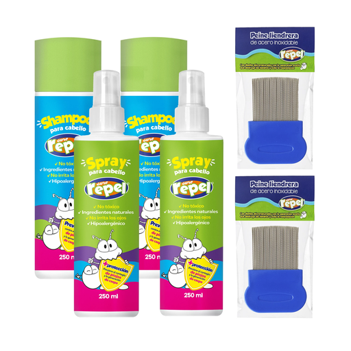 KIT ANTI PIOJOS SURE REPEL 2 SHAMPOO + 2 SPRAY + 2 PEINES LIENDREROS