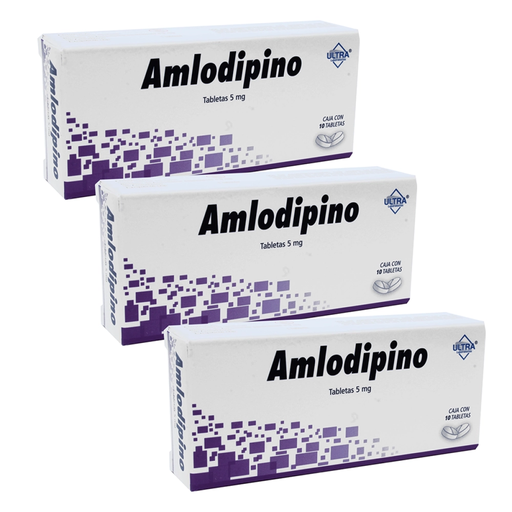 AMLODIPINO 5 MG TRES CAJAS CON 10 TABS C/U 5 mg 30 Tableta(s)