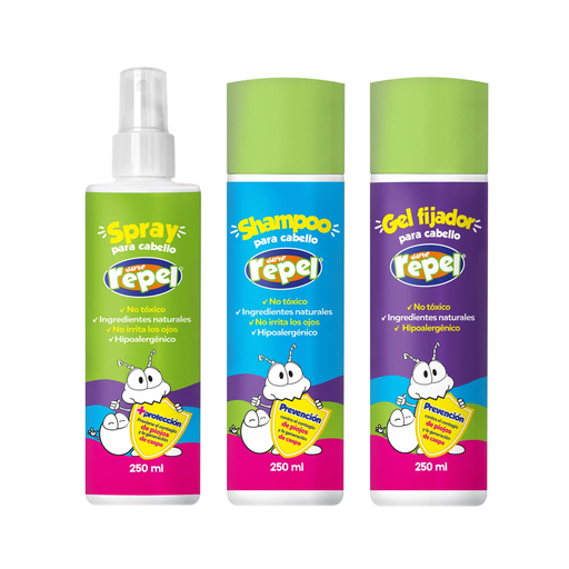 KIT ANTI PIOJOS  SURE REPEL INFANTIL 1 SPRAY, 1 SHAMPOO Y 1 GEL