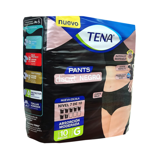TENA PANTS DISCRET NEGRO GRANDE 10 Piezas