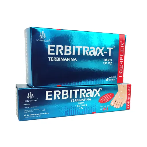 KIT ERBITRAX TRATAMIENTO ANTIMICOTICO 28TAB DE 250MG +  CREMA 30G AL 1%