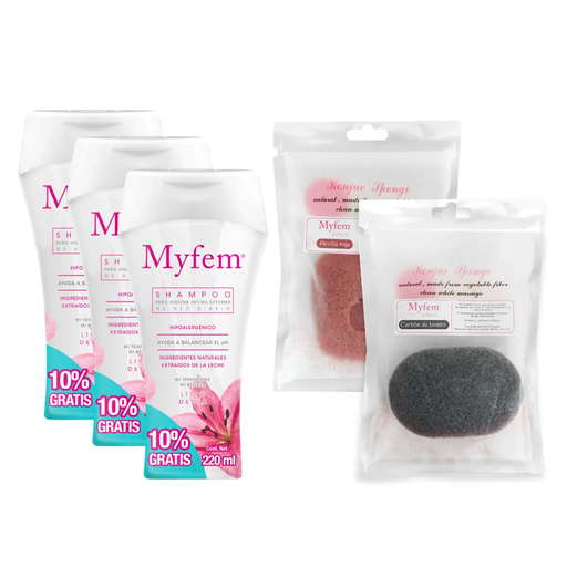 KIT 3 SHAMPOO INTIMO MYFEM + 2 ESPONJAS KONJAC 