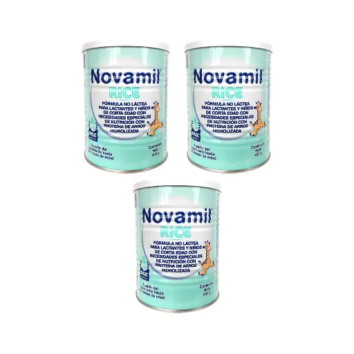 NOVAMIL RICE NO LACTEA DE 0 A 36 MESES TRES LATAS DE 400 G C/U